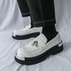 New Thick-soled Foot-fitting Fringed Men's Big-headed Leather Shoes Patent Leather Glossy Casual Loafers Hairstylist Trendy Shoes