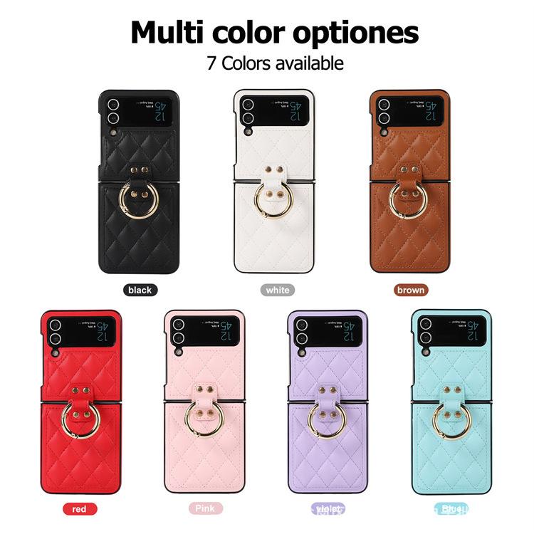 Applicable To Samsung Z Flip5 Folding Ring Buckle Mobile Phone Case, Japanese and Korean Diamond Leather Case, Zflip4 Back Cover Protective Case.