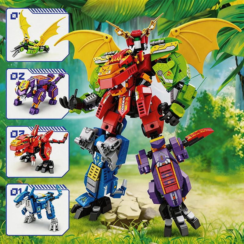 4W1 Mecha Klocki Konstrukcyjne Dinozaur Mecha Transformujący się Robot Zwierzę Klocki Konstrukcyjne Prezent Urodzinowy dla Chłopca Zabawka dla Dzieci Prezent Świąteczny