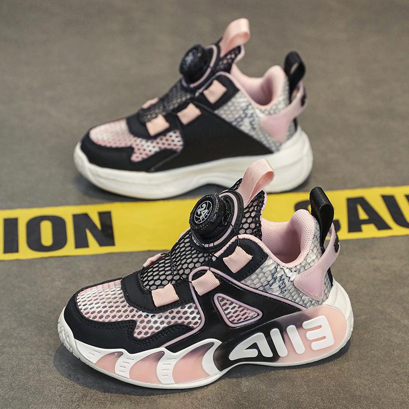 

Classmate 2025 summer single net sports shoes girls hollow breathable fashion middle and older children rotating buckle running shoes 28