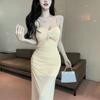 Pure desire, Spice Girl mesh suspender dress, women's summer slim-fitting waist temperament, sexy hip-wrapped fishtail long skirt