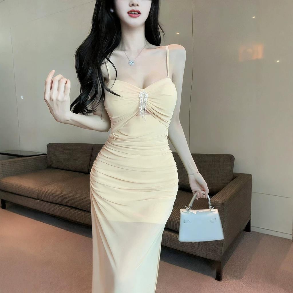 Pure desire, Spice Girl mesh suspender dress, women's summer slim-fitting waist temperament, sexy hip-wrapped fishtail long skirt