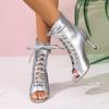 European and American Hollow Fish Mouth Booties Jazz Lace-up Dance Dance High Heels