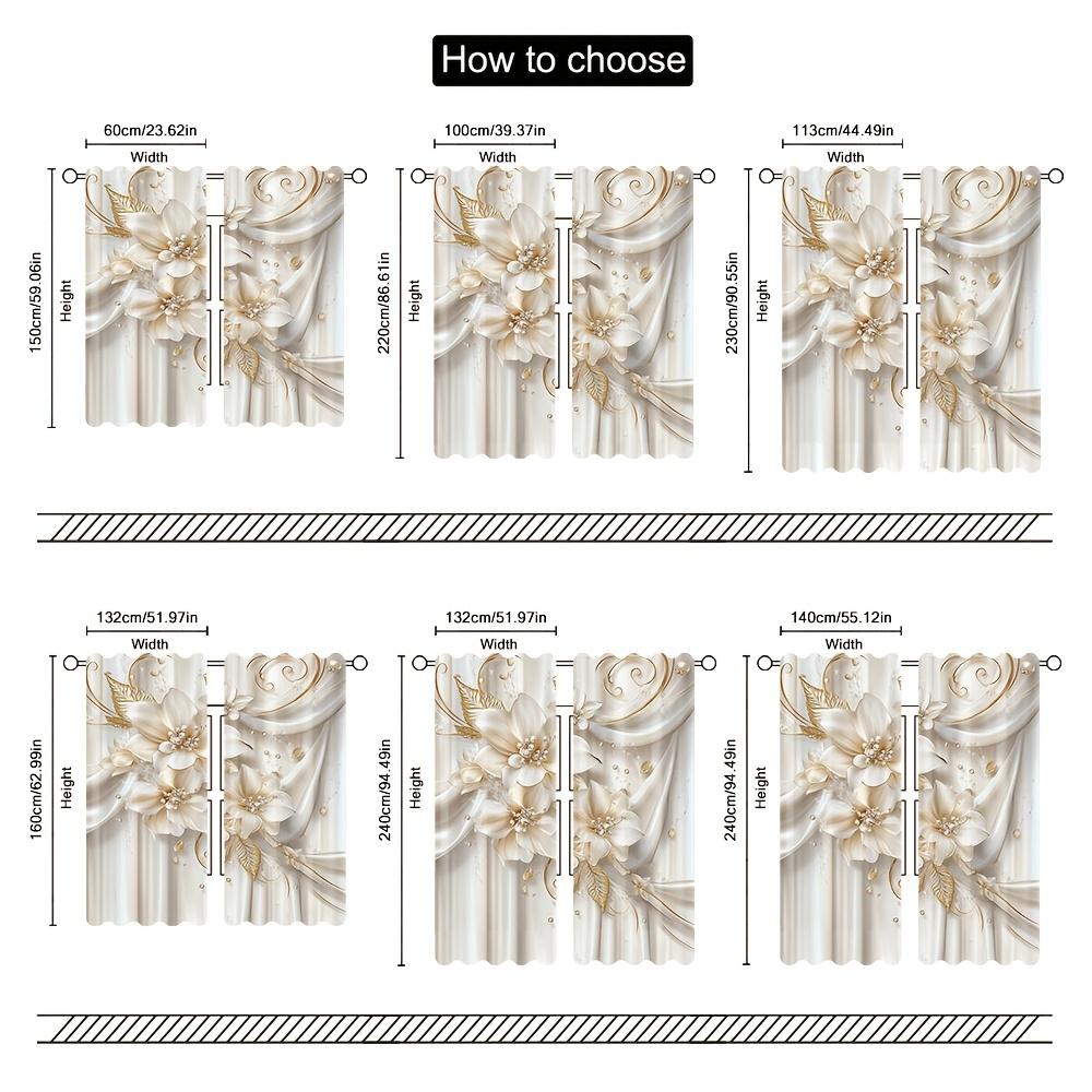 Rideaux à imprimé floral blanc Parfaits pour salon, chambre à coucher, bureau, cuisine, café Décoration Ensemble de 2 rideaux Élégants Fabriqués en polyester Avec poche pour tringle Lavables