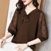 Large Size Chiffon T-shirt Women's Loose Medium Sleeve Top Shirt Base Shirt