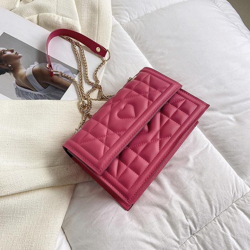

Trendy Street Style Pu Material Medium Size Square Bag Women s Shoulder Bag With Chain For Daily Matching Яскраво-рожевий