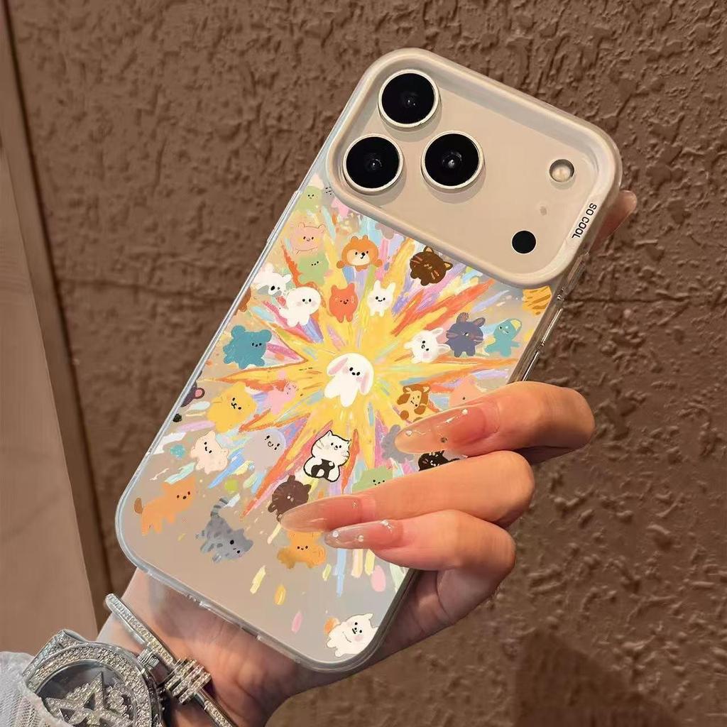 Cartoon Pet Silver Fireworks Phone Case for Apple 17/16/15 Pro & 14 Pro Max Models