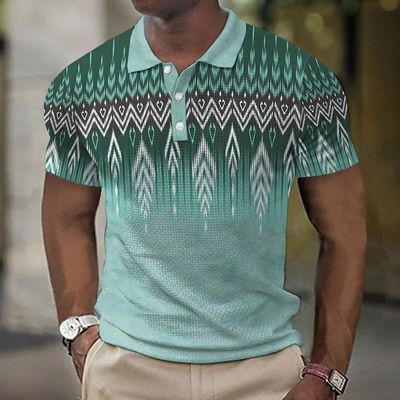 Simple Gradient Striped Pattern 3D Digital Printing Men's Comfortable Polo Shirt