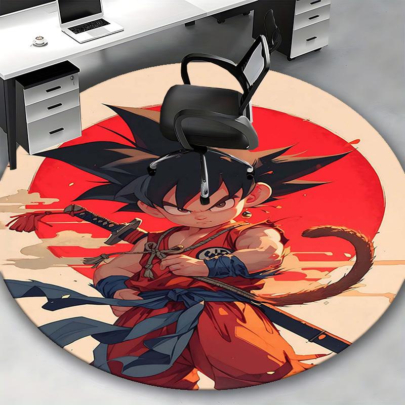 1pc Dragon Ball Z Goku Anime Cartoon Design Round Carpet Office Chair Mat Non-Slip Rug for Home Decor