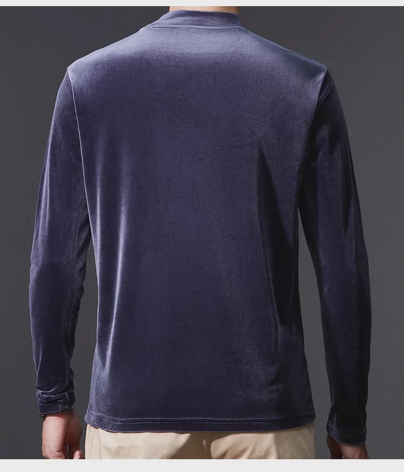 Ανδρική Χρυσή Βελούδινη Μπλούζα με Μισό Ψηλό Γιακά και Μακρύ Μανίκι για Φθινόπωρο/Χειμώνα 2022