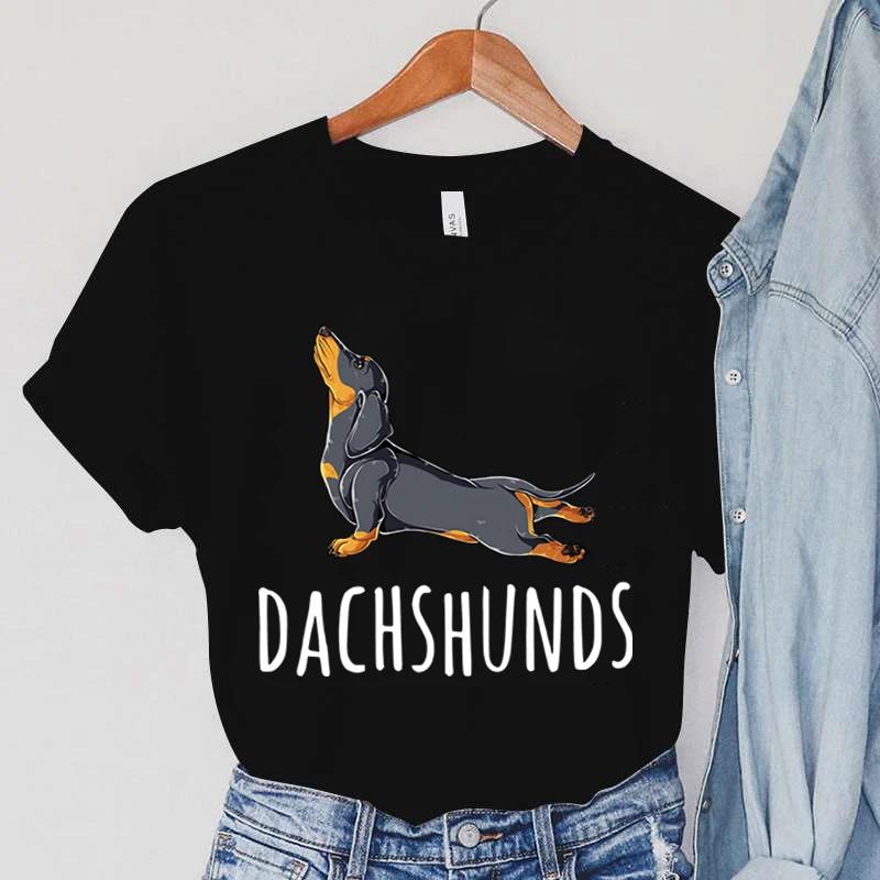 Stretching Dachshunds Women Short Sleeve Graphic Tshirt Summer Harajuku Hip Hop Dog Clothing Women Fashion Dachshunds TShirts