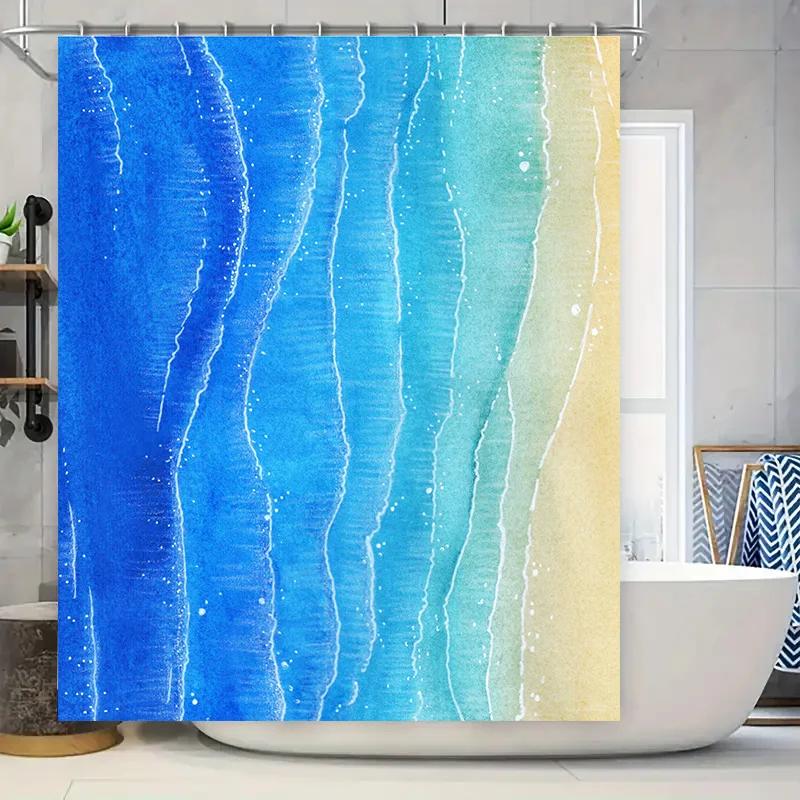 

Colorful Watercolor Shower Curtain Beachside Waves Design For Bathroom Decor Made With Durable Fabric Material Available In Mult W60H190(CM)-1 Pcs