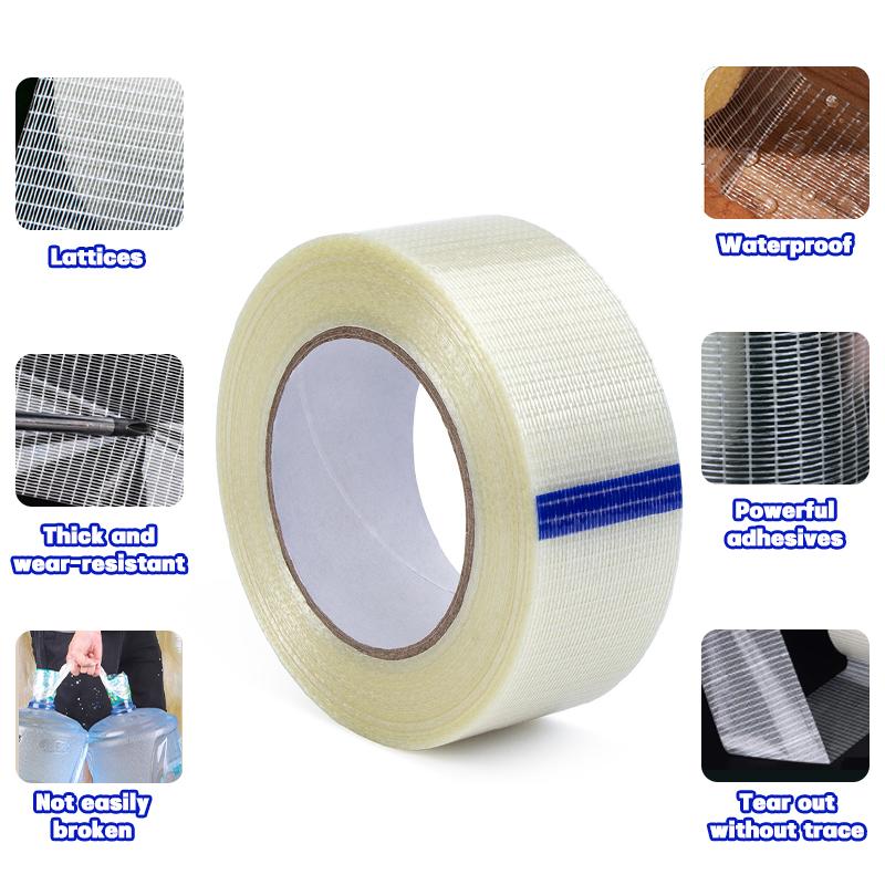 25M Strong Fiberglass Tape Heavy-duty Wear-resistant mesh Fiber Tape Transparent Single Side Adhesive Waterproof Seal Strapping