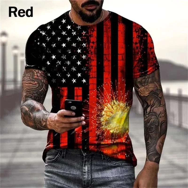 T-shirt Grafica Bandiera USA da Uomo Personalizzata Hipster Stampata 3D T-shirt Estiva Manica Corta Ampia Street Oversize Magliette Top