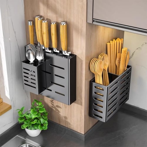 JBJSHHY Stainless Steel Knife Rack, Kitchen Knife Wall-Mounted Storage Box, Home Storage Rack, Knife Rack (Gun Gray)