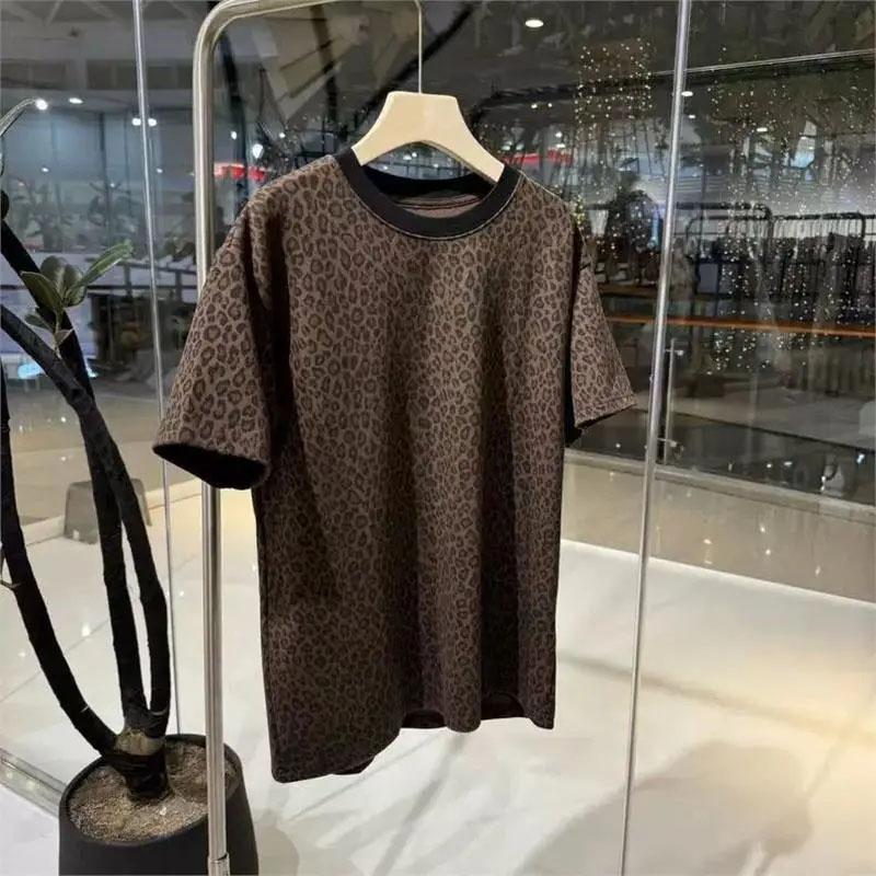 

Футболка женская летняя футболка большого размера мягкая свободная леопардовая повседневная удобная футболка-пуловер топ XXXXXL коричневый