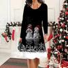 2025 Autumn & Winter Women's New Casual Crew Neck Dress 3D Christmas Pattern Ideal Halloween Christmas Gift
