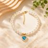 Pearl Rhinestone Pet Collar Necklace for Cats and Dogs, Vintage Heart Crystal Pendant, Princess Style Adjustable Choker