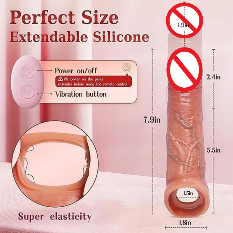 Delay Ejaculation Remote Control Vibration Penis Extension Cock Sleeve Silicone Reusable Condom For Men Sex Toys Penis Enlargeme