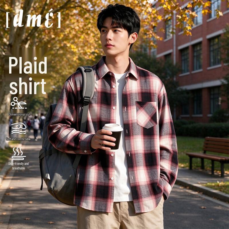Demana Men's American Casual Plaid Long Sleeve Button-Down Shirt