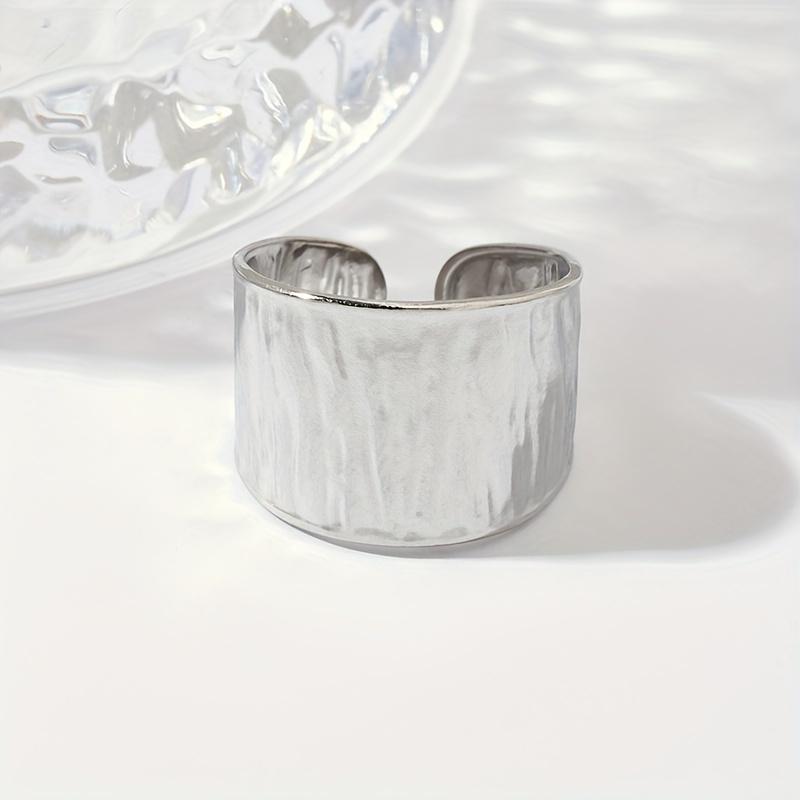 [Stainless Steel Textured Ring] A Wide Stainless Steel Foil Textured Hydraulic Ring, A Retro Open Adjustable Ring