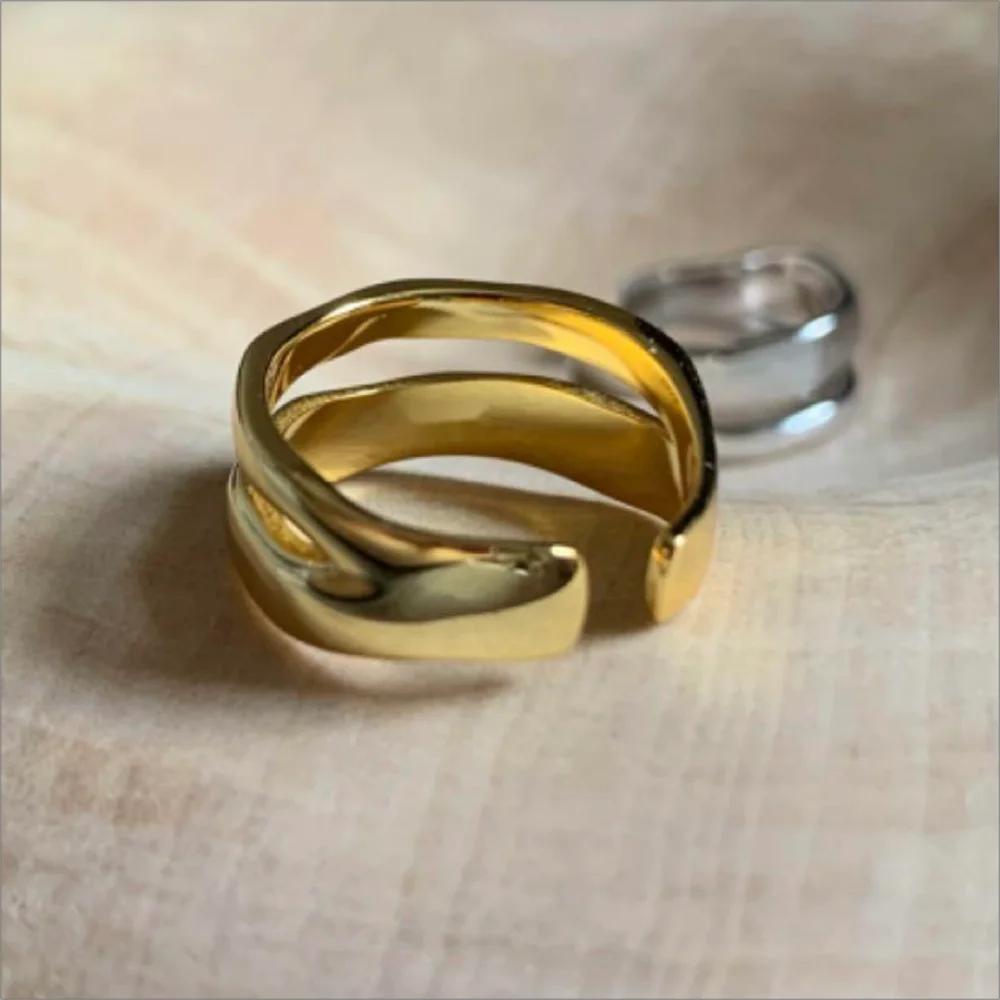 1/3 PCS Double Row Stackable Open Resizable Wave Stainless Steels Ring 18K Plated Gold Silver Minimalist Irregular Rings Jewelry