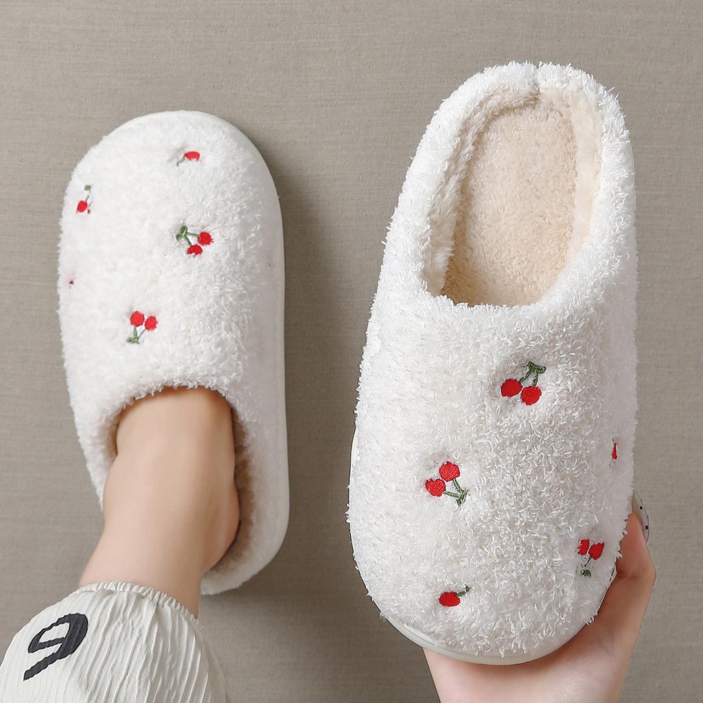 Niedliche Kirsch-Baumwollpantoffeln Herbst und Winter Plüsch warm Zuhause Indoor Haushalt Rutschfester Bodenmopp