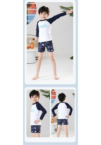 Sun Protection Quick-Dry Boys' Long Sleeve Swimsuit Set with Swim Trunks