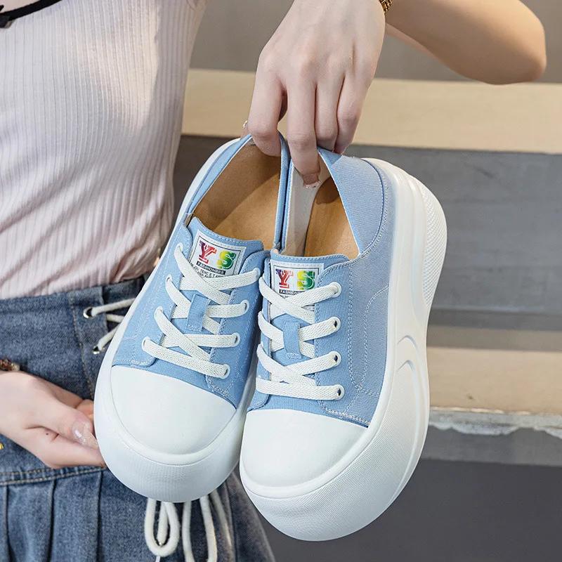 Fashion 7CM Spring Denim Microfiber Leather Breathable Brand Women Sandals Flats Hollow Round Toe Platform Wedge Flats Pumps High Shoes