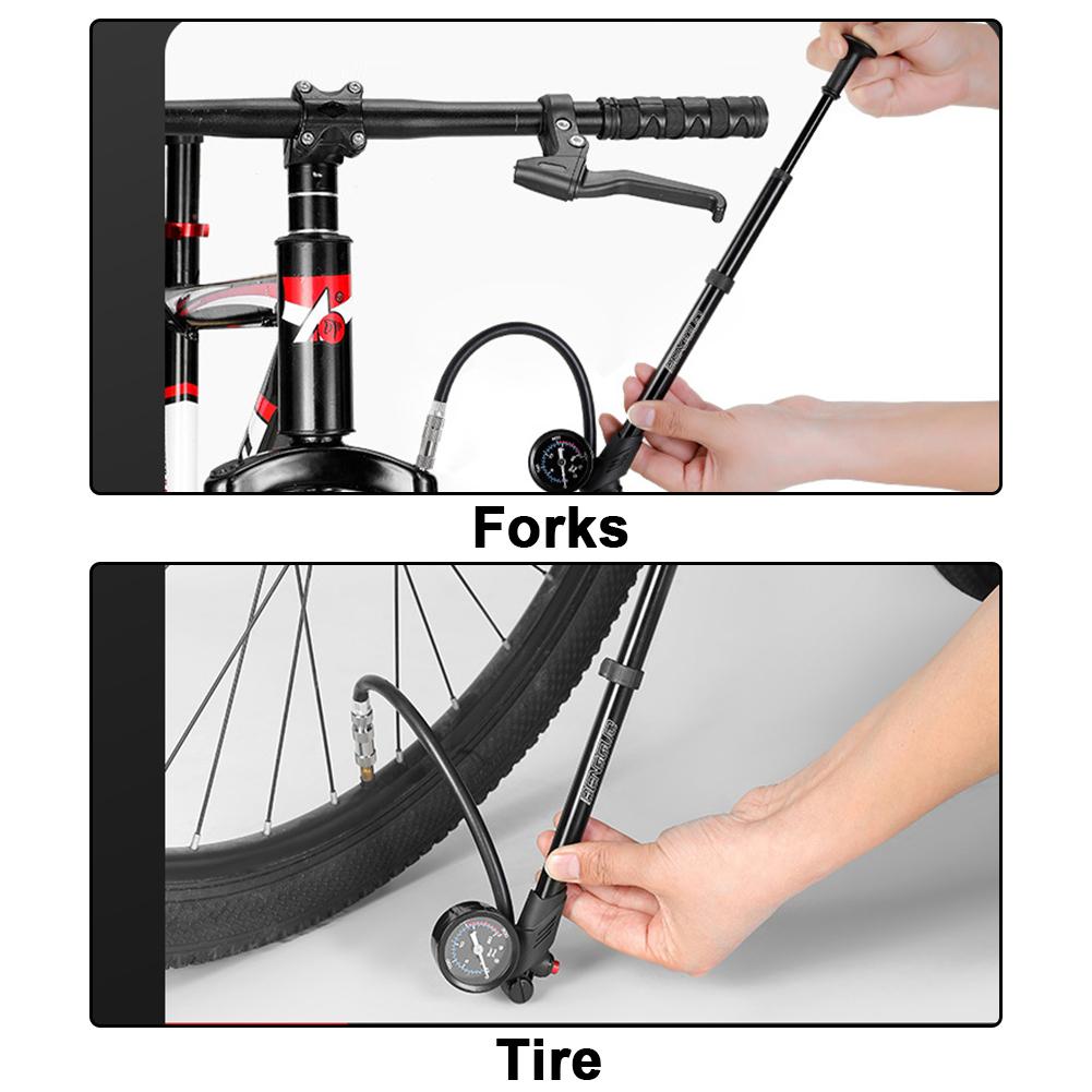 300PSI Bicycle Pump with Gauge High Pressure MTB Bicycle Air Shock Pump Fits Presta & Schrader for Rear Suspension Fork Shock