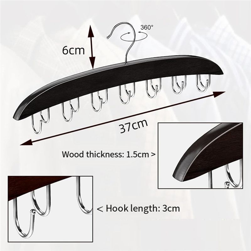 A84X-Belt Hanger Belt Organizer Closet Spare Parts Parts With 14 Hooks Belt Rack Sturdy Wood For Closet Organizers And Storage