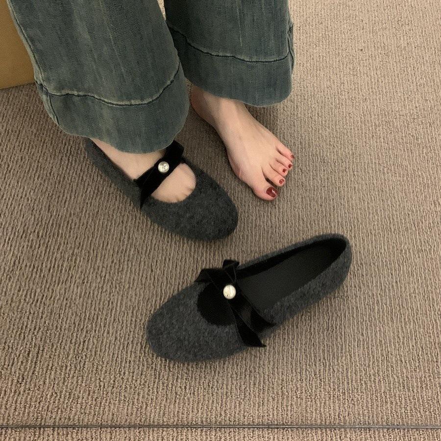 

Плоские серые туфли-одинарки женская обувь новая осень и зима туфли Мэри Джейн с бантом 40 темно-серого