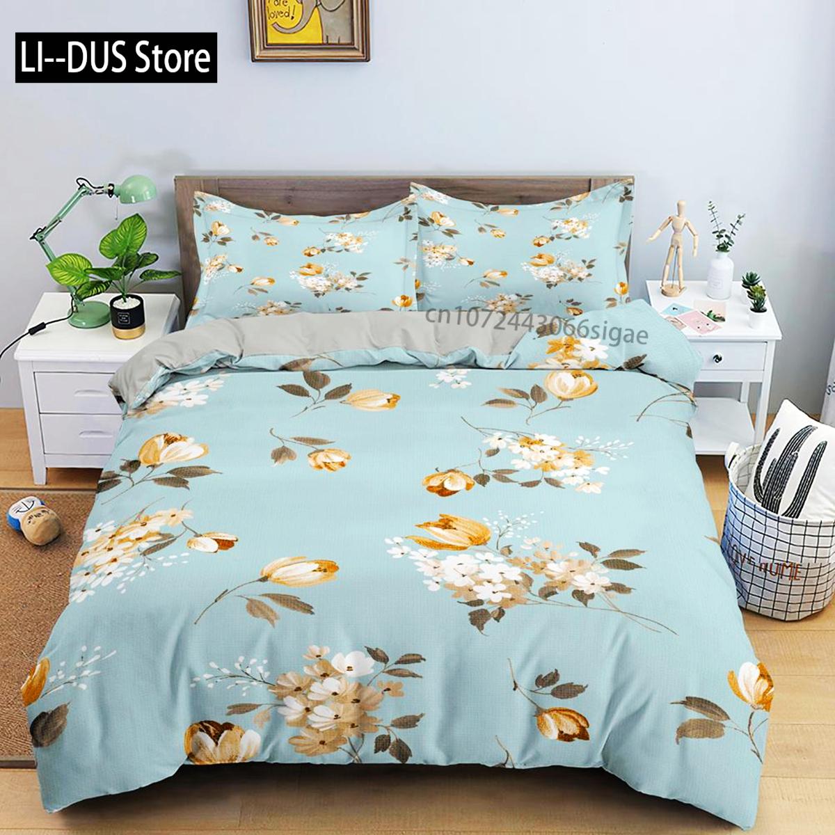 

Одеяло Цветочный Король Большого Размера Розовые Цветы Зеленые Листья Узор Для Подростка Девочки Микрофибра Цветочная Тема Comforter (quilt)-EU Single(135*200cm)3pcs