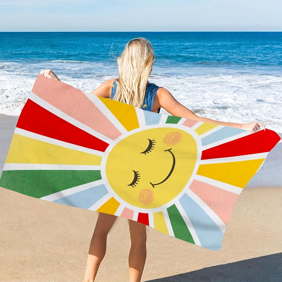 

Colorful Cartoon Smile Microfiber Beach Towel, Ultra-Soft Quick-Dry Super Absorbent for Summer Vacation W30*H60(CM)