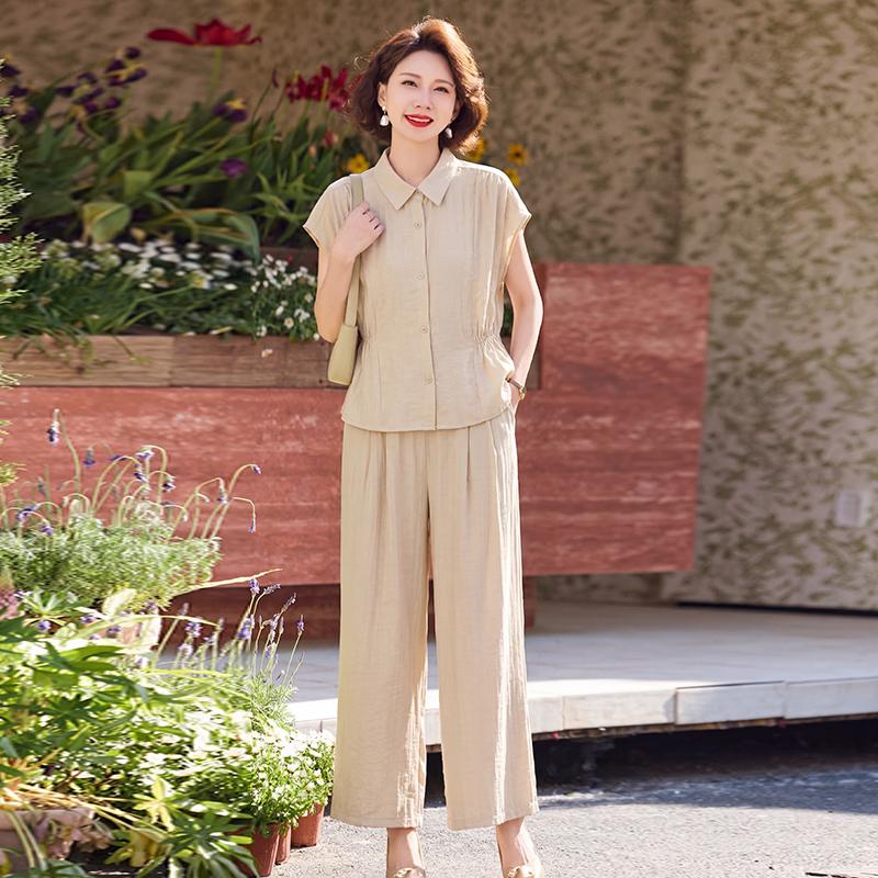 Lady Tang 2026 Summer Short-Sleeve Shirt Wide-Leg Pants Set 120