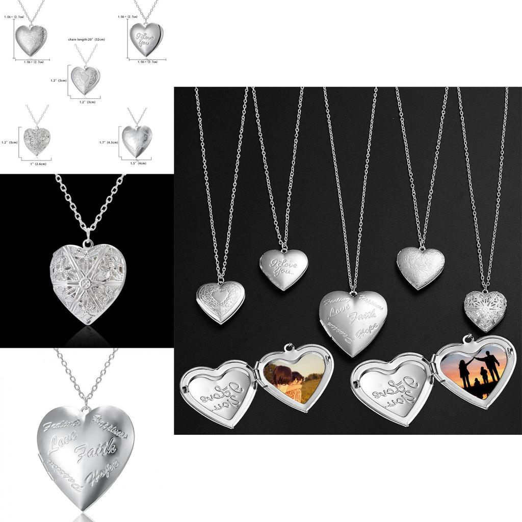 Minimalistischer Herz-Fotoanhänger Halskette Für Frauen Mit Versilberter Legierungskette