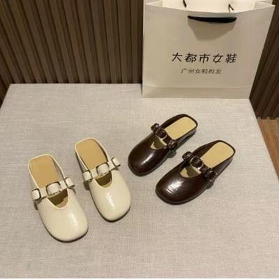 2025 Spring and Autumn New Fashion Versatile French Retro Half Slippers Women's Outer Wear Flat Bottom Soft Bottom One Pedal Lazy