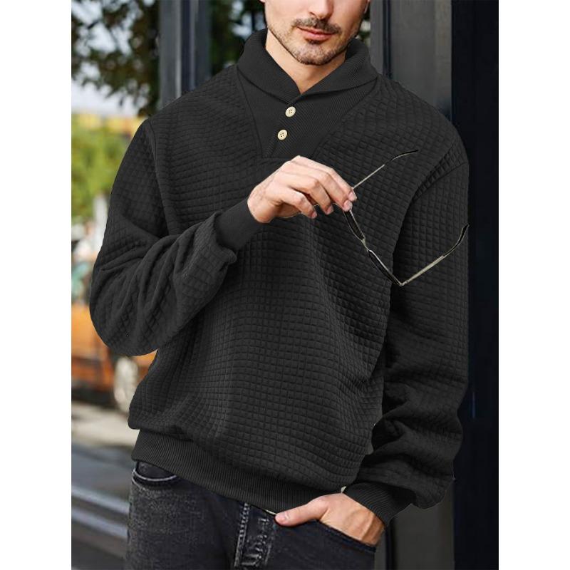 Men's new sports and leisure loose solid color lapel jacquard plaid men's sweater