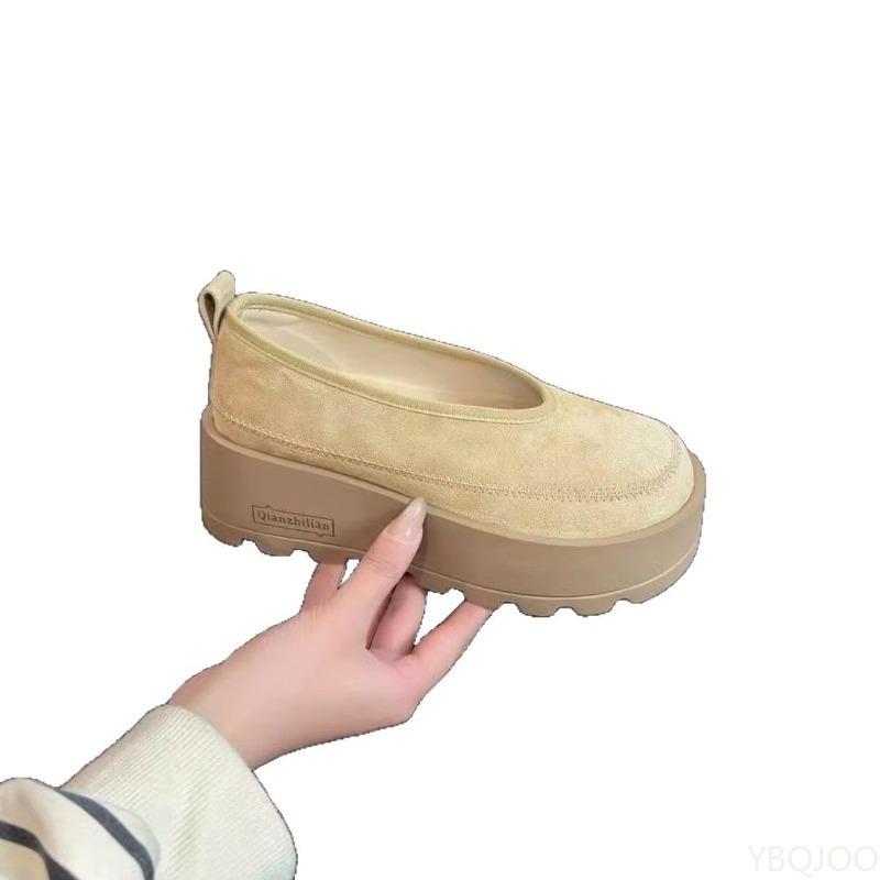 Fashion Women's casual shoes retro round toe soft sole shallow mouth height increasing spring new versatile thick sole flat shoes