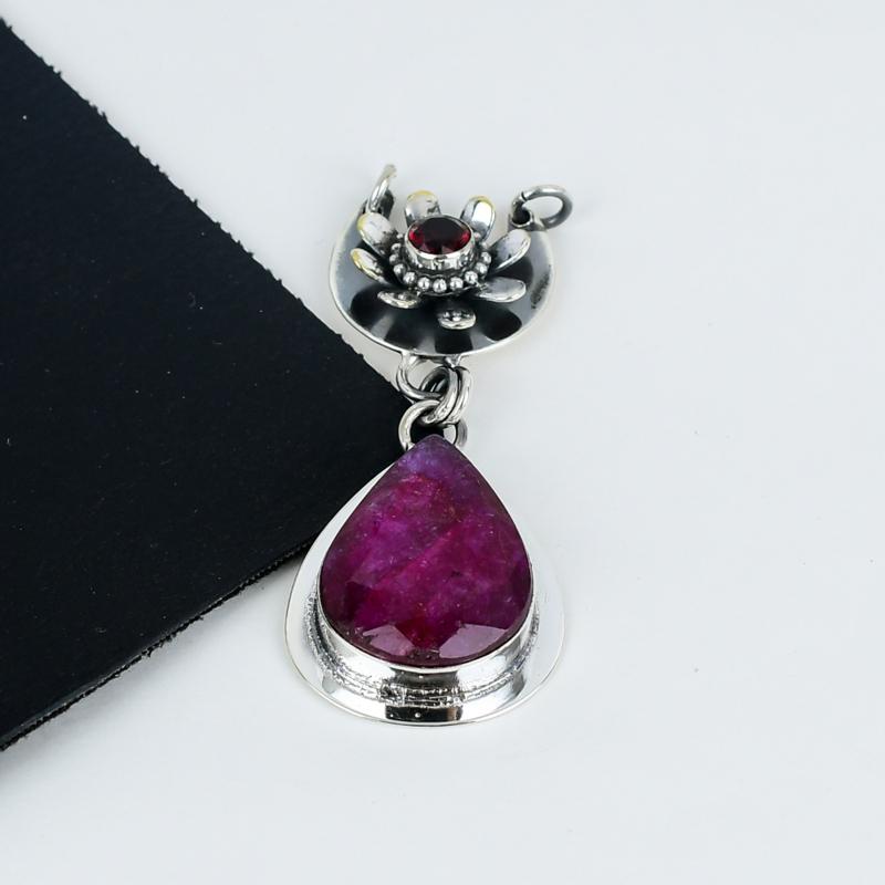 Kashmir Ruby Gemstone Pendant 925 Sterling Silver- Handmade Design, Everyday Wear Jewelry, Unique Red Garnet Pendant Mother's Day Gifts