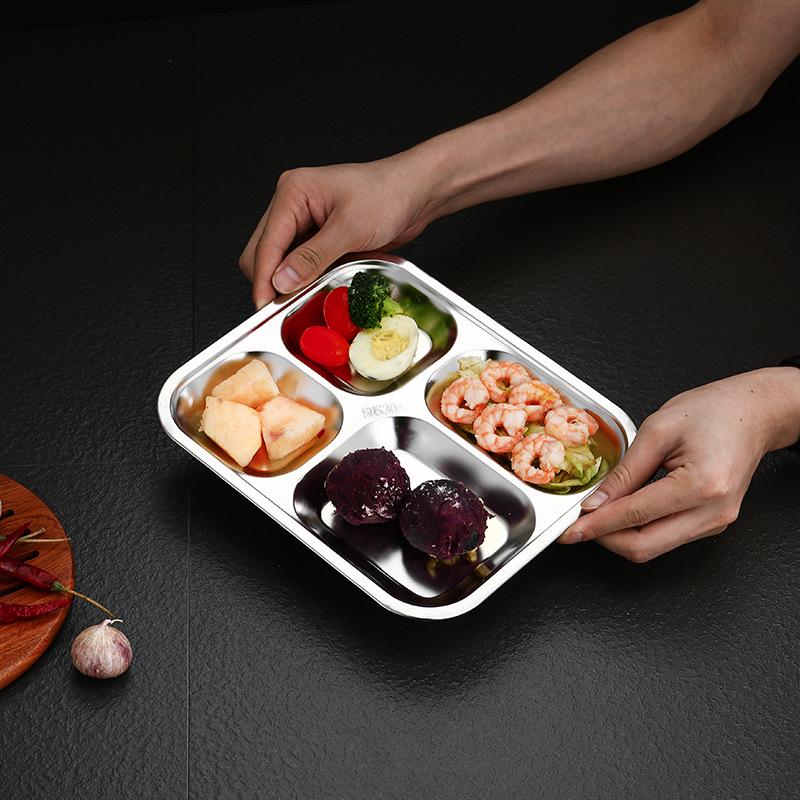 Chinese Style 304 Stainless Steel Compartmented Tray for Fast Food, Student, Adult, and Child Tableware
