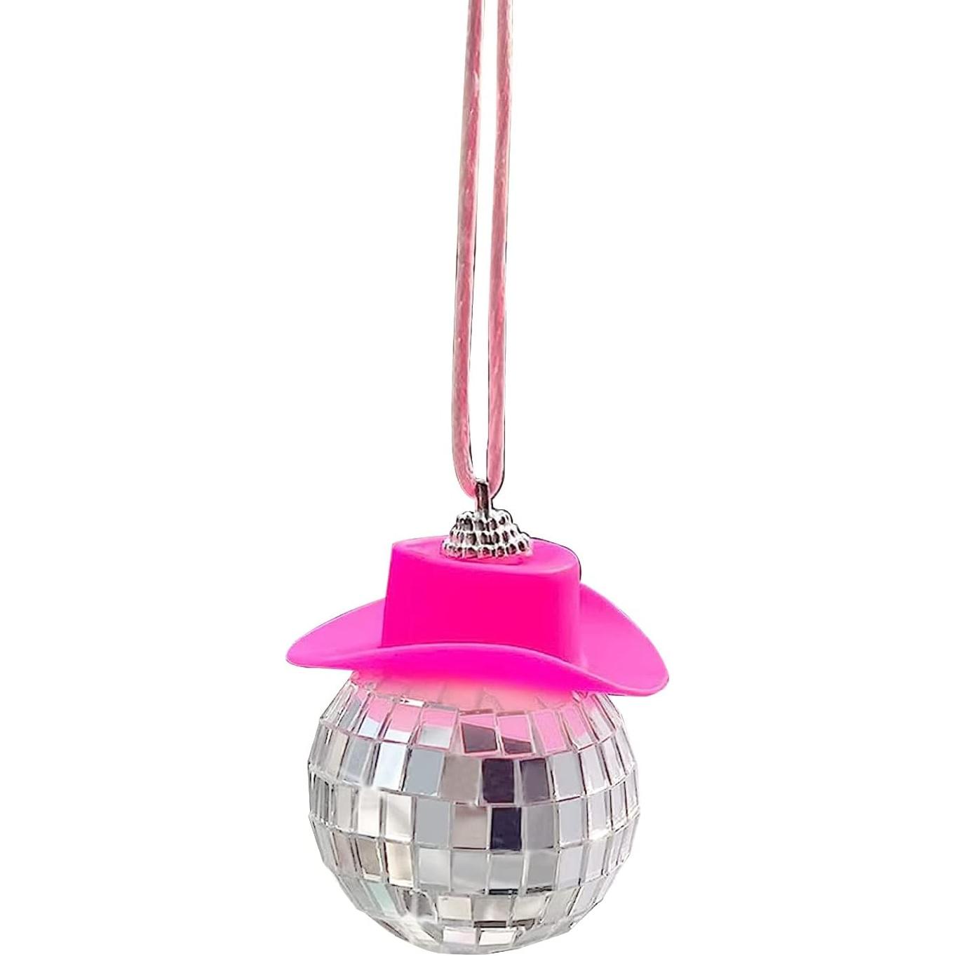 

Cute Disco Ball Car Accessories,Pink Cowgirl Hat Disco Ball Car Mirrior Ornament,Car Mirror Hanging Accessories,Disco Ball Car Rearview Mirror розовый