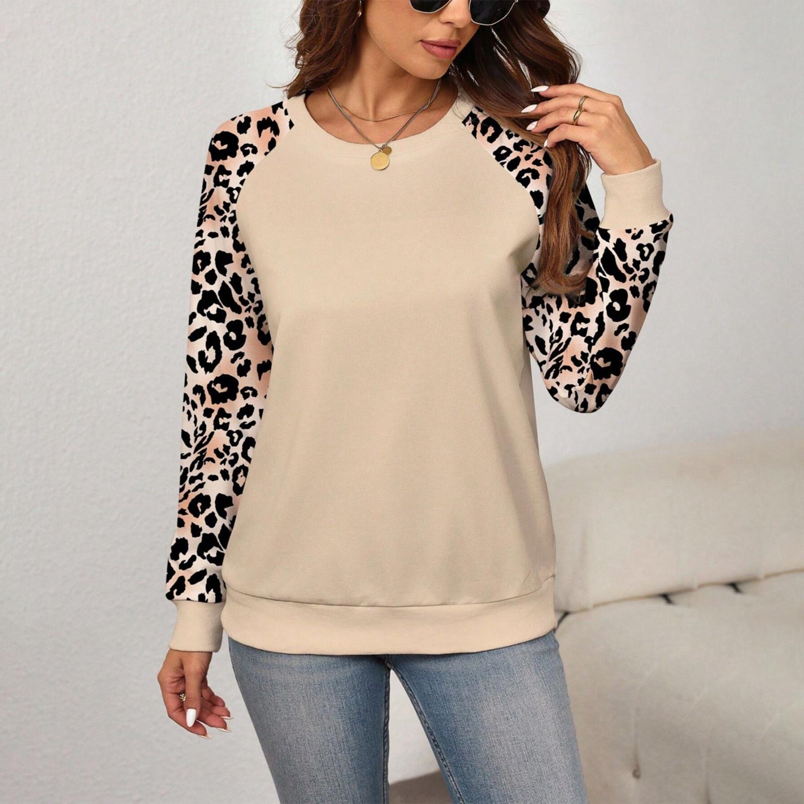 

Women s Round Neck Leopard Print Elegant Work Sweatshirt Top XXL