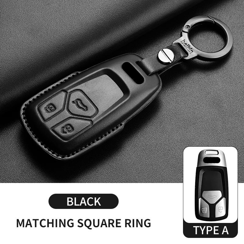 Auto Key Shell Fob for A4 A4L A5 Q5 Q7 TT TTS 8S B9 2016 2017 2018 Leather Car Remote Key Case Cover Keychain Accessories