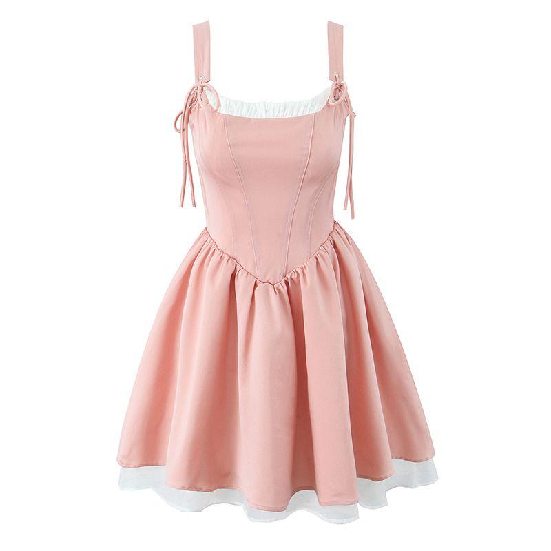 Sweet Little Gold Vietnamese Niche Pink Sweet Ballet Style Bow Lace-up Sling A Word Princess Dress