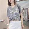 women round neck sequin knit top short sleeve casual t shirt