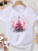 (Asian Size) Lovely Watercolor Cute Merry Christmas New Year Women's Top T Tee Festival O-neck Clothing Print Fashion Ladies Graphic T-shirts