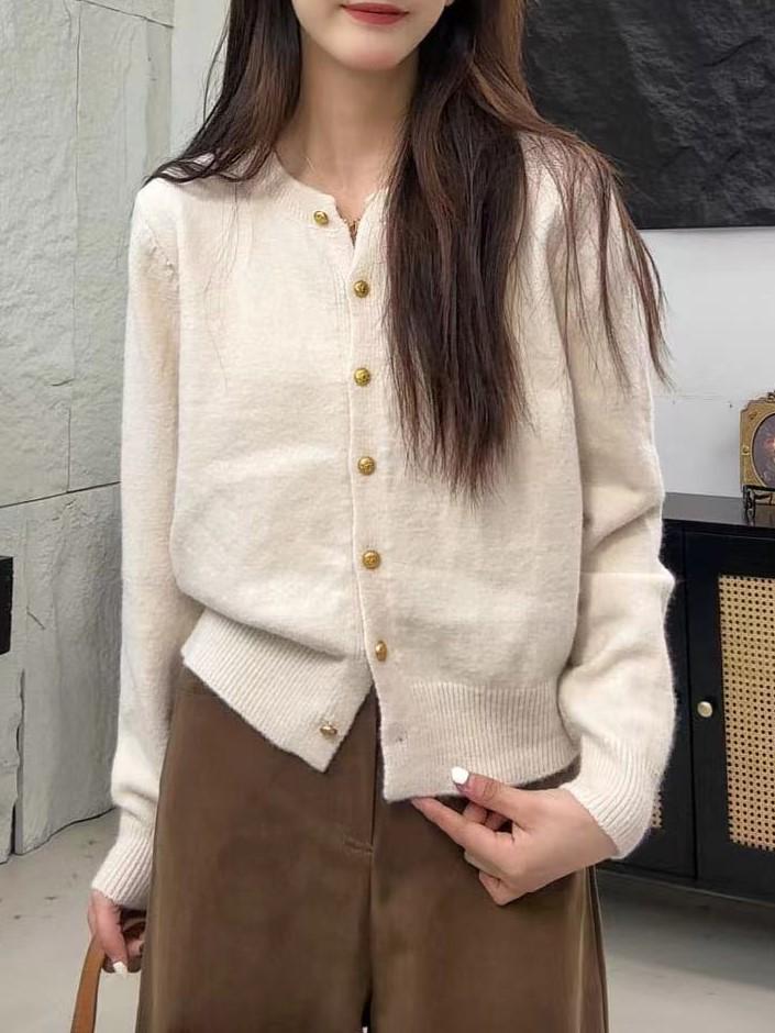 Highly Recommended! Women's Korean-Style Wool Knit Cardigan in Raspberry Color with Gold Buckle - Soft, Fluffy, High-End Sweater Coat.