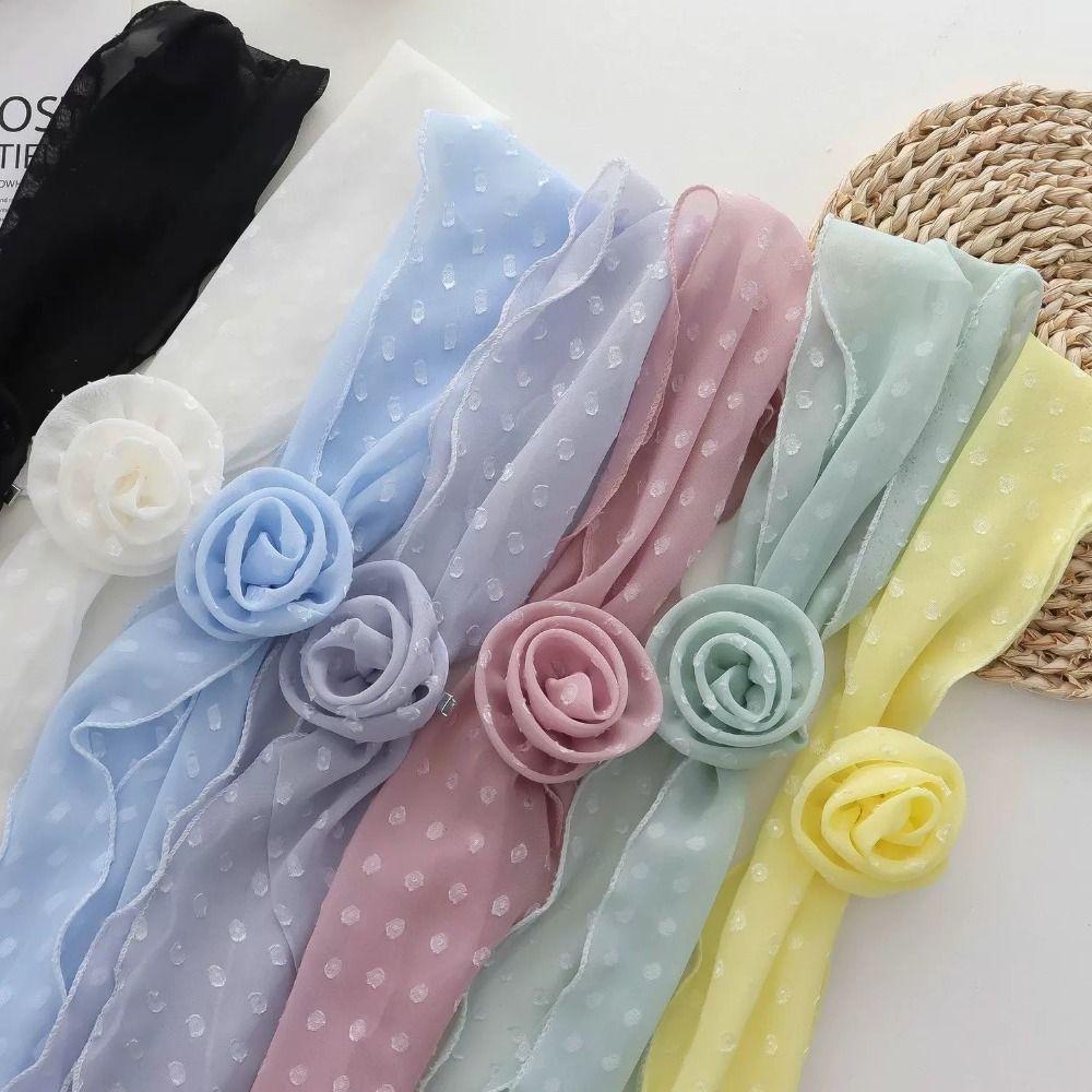 Detachable Design Chiffon Scarf Thin Material Polka Dots Scarf Neck Scarf  Fashion Accessory