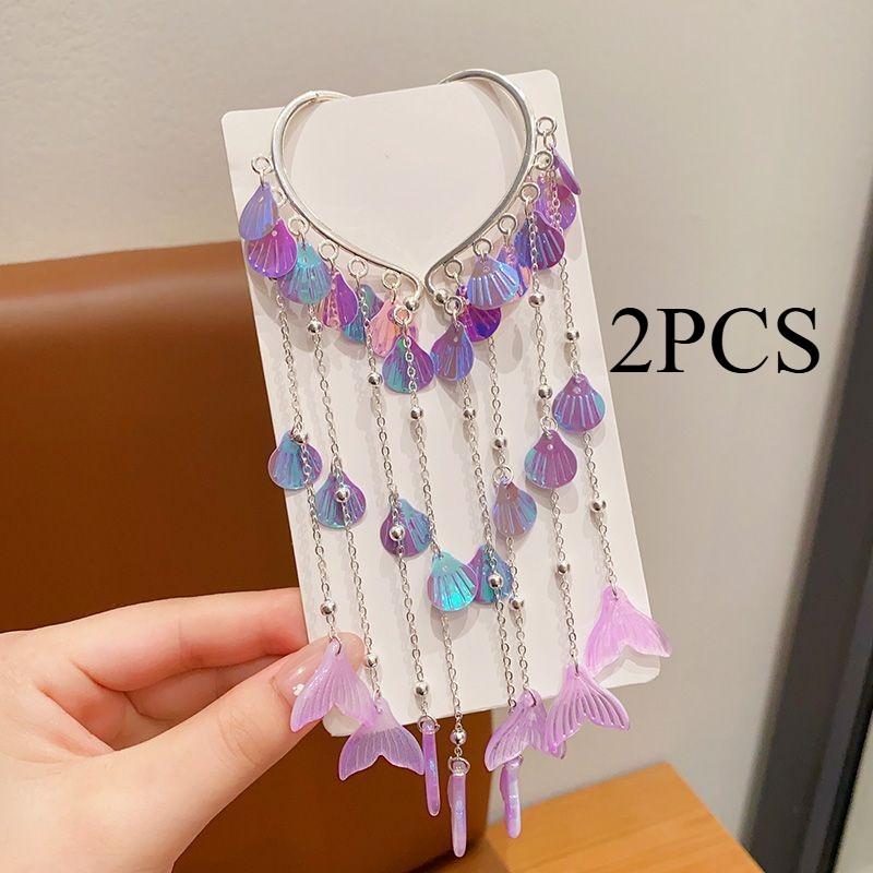 1/2PCS. Girls' Mermaid Hair Accessories: Dreamy Forehead Chains, Princess Tassel Clips & Shell Ear Cuffs,  Adorable  Ornaments